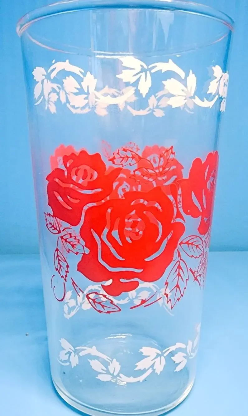 Vintage Red Rose 8 oz Drinking Glass 4 3/4